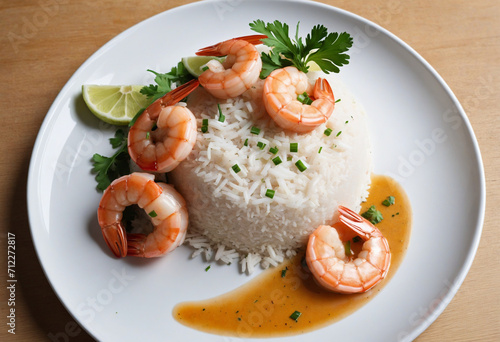 Coconut shrimp and scallops with rice