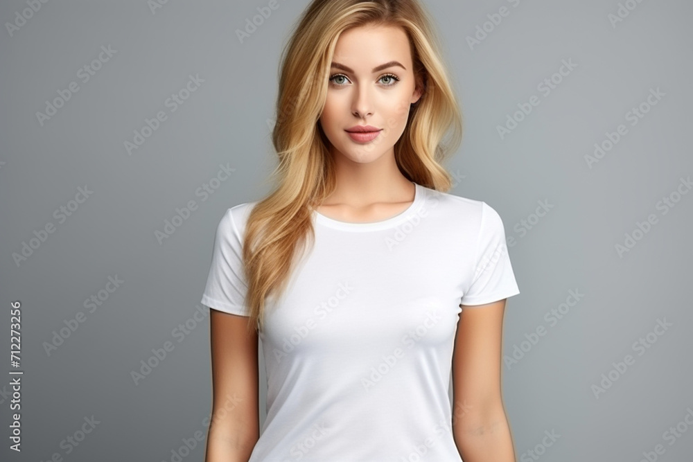 Woman in White Tshirt Mockup created with Generative AI Woman in White Tshirt Mockup created with Generative AI