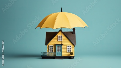 Home Insurance Concept: A Model Home with an Umbrella AI Generated