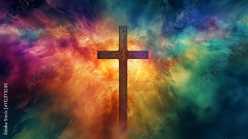A jesus cross that consists of rainbow colors