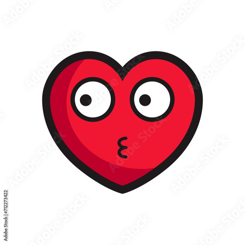 Red heart on a white background in cartoon style Postcard for February 14