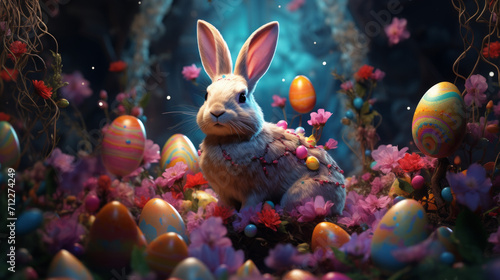 A cute rabbit in rainbow colors