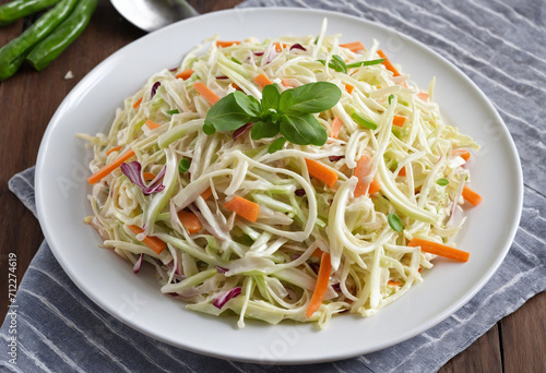 Creamy coleslaw on a porcelain dish