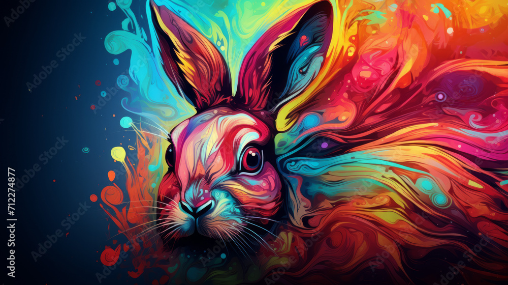 Cute Rabbit with flower in rainbow colors Cute Rabbit with flower in rainbow colors