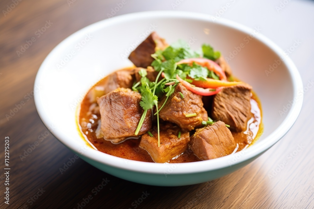 close shot of lamb chunks in thick rogan josh curry close shot of lamb chunks in thick rogan josh curry