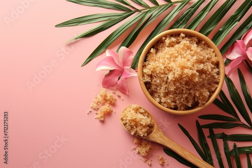 Natural body scrub displayed on a colored background