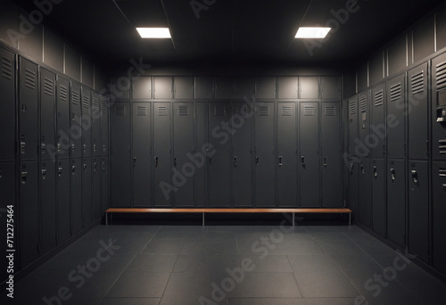 Gym with a sleek, contemporary locker room. Upscale fitness club in a stylish loft setting. photo