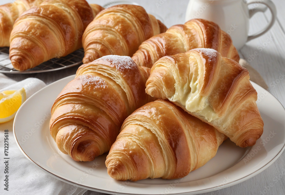 Delicious Croissants Close-Up on Plate