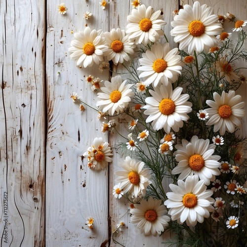 daisies on wooden background © Zarina