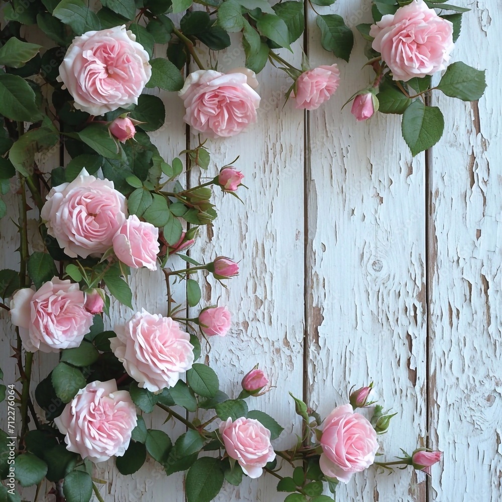 Many beautiful pink roses arranged on the side
