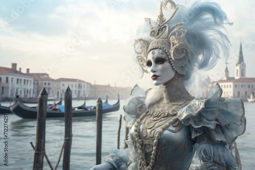 Venetian City Carnival Mask in Ligh Blue with Gondolas  © clara
