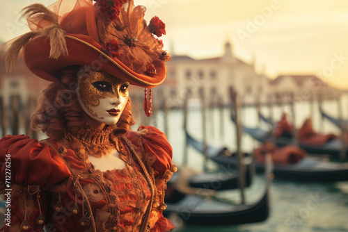 Venetian Carnival Mask in Copper and Orange