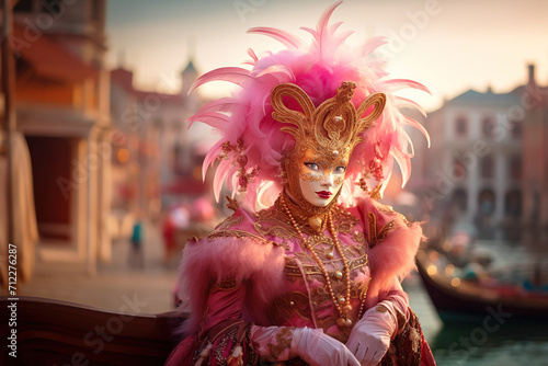 Pink Venetian Carnival Glamour. Masquerade. Venetian Mask