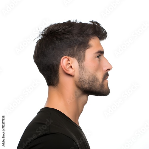 a male and female model with Edgar cut, side view isolated on a white background