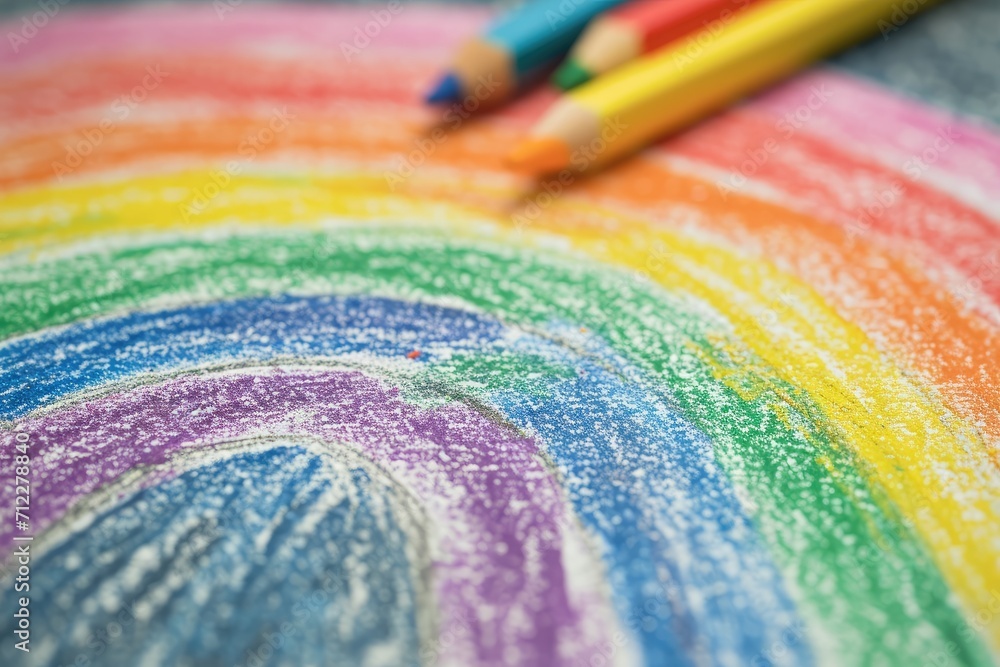 Fototapeta premium Abstract artistic background illustrating a child s colorful grungy rainbow crayon drawing with rough texture