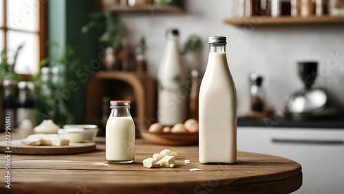 Mockup of a blank white milk bottle on kithen background  Empty reusable bottle template  Generative AI