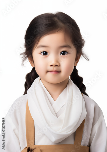 Young Korean girl portrait photograph. Professional lighting isolated on white background.