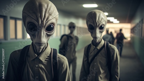 Extraterrestrial Infiltration: Aliens Attending a School for Human Impersonation AI Generated