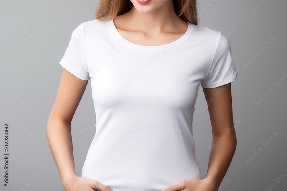 Woman in White Tshirt Mockup created with Generative AI Woman in White Tshirt Mockup created with Generative AI