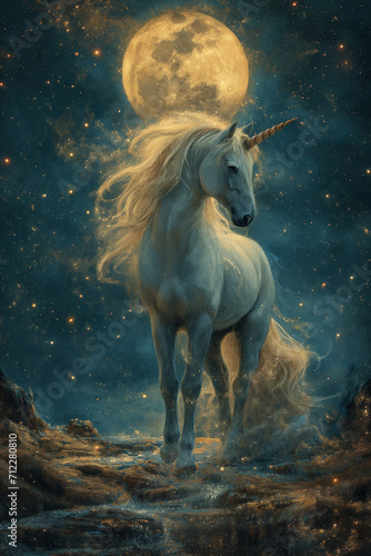 A White Unicorn s Nocturnal Ballet under a Canopy of Stars and Moonlight in the Realm of Fantasy