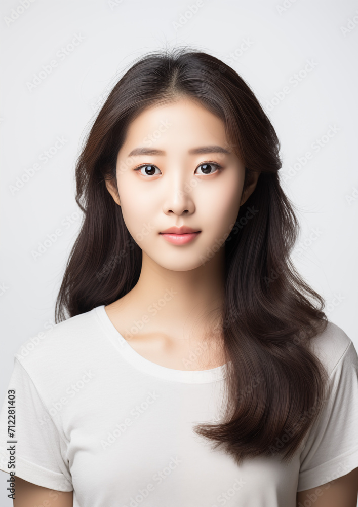 Young korean woman. Professional studio portrait photograph isolated on white background. Girl from asian decent. Young korean woman. Professional studio portrait photograph isolated on white background. Girl from asian decent.