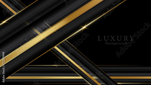 Luxury abstract background with golden lines on dark 3d style. Illustration from vector about modern template deluxe design. Vector illustration.