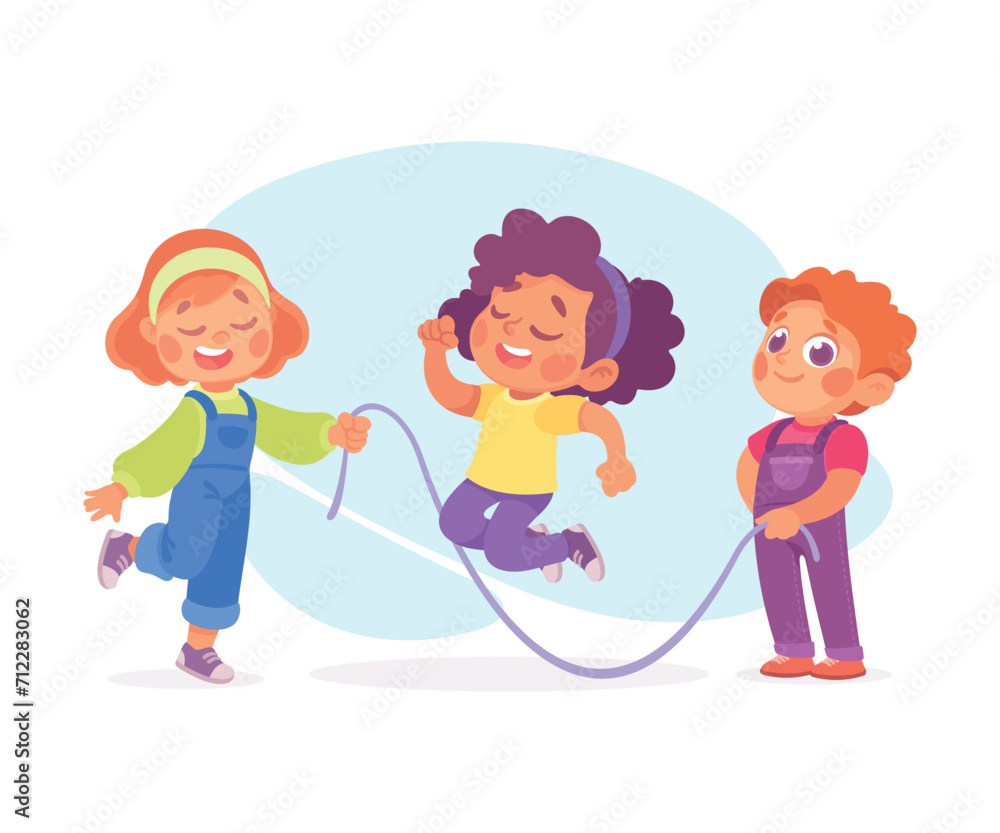Happy Boy and Girl Playing Game Skipping Rope Having Fun Vector Illustration Happy Boy and Girl Playing Game Skipping Rope Having Fun Vector Illustration