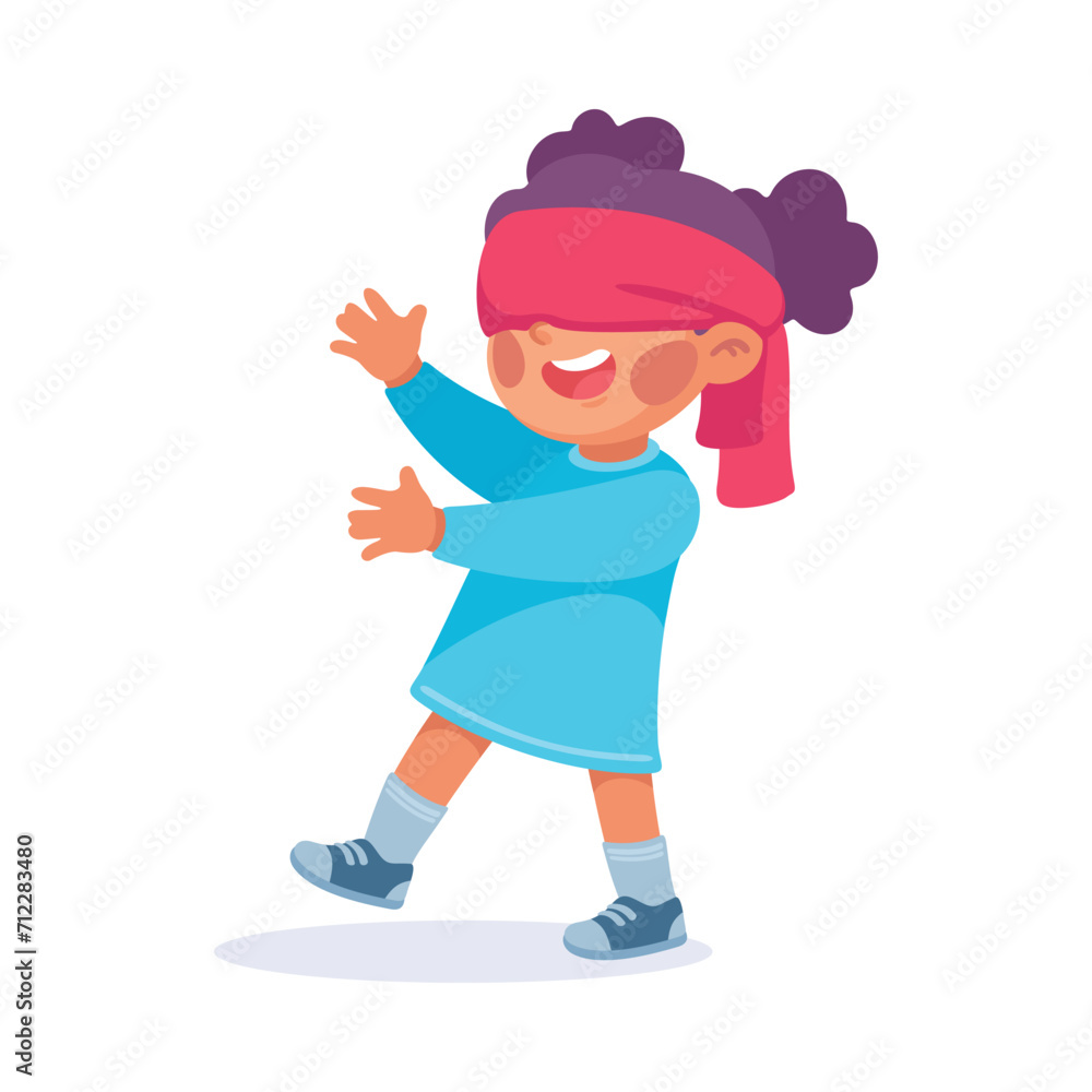 Happy Girl Playing Hide and Seek Game Having Fun Vector Illustration