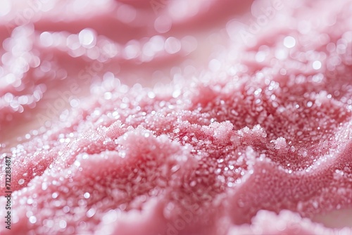Cosmetic scrub with abrasive particles and exfoliating body polish in pastel pink color with copy space