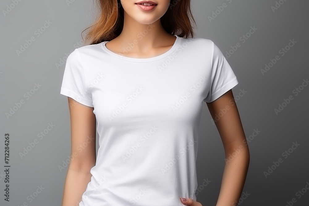 Obraz premium Woman in White Tshirt Mockup created with Generative AI