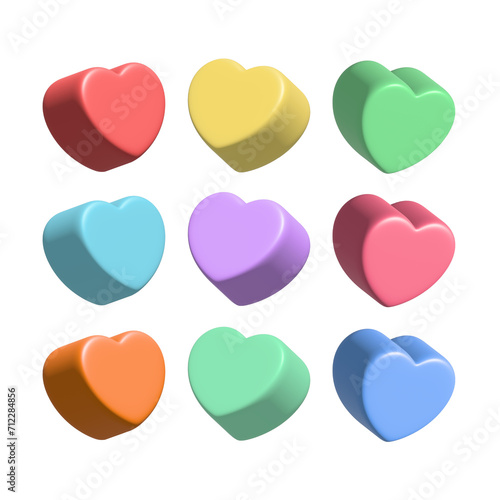 3d realistic heart shaped candy on isolated white background. Festive design element for happy valentines day decoration. Cute pastel hearts render illustration png.