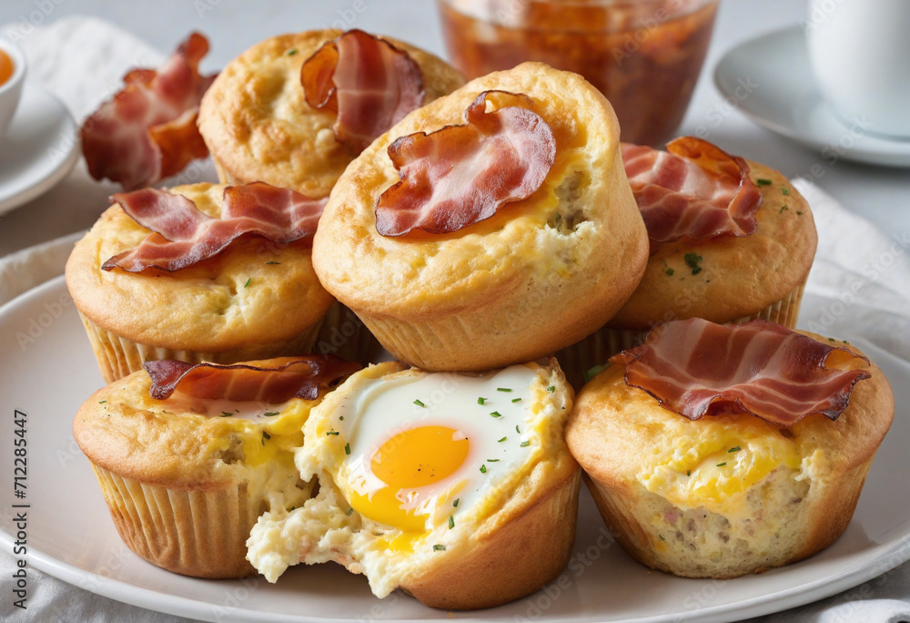 Savory Breakfast Muffins with Bacon, Egg, and Cheese, top view