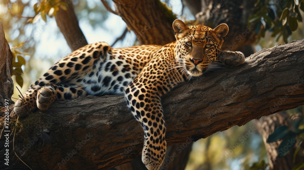 Leopard is resting on a tree trunk Leopard is resting on a tree trunk