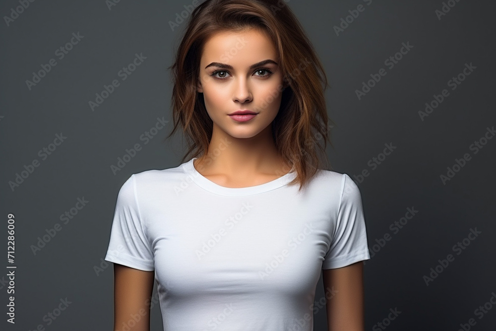 Woman in White Tshirt Mockup created with Generative AI Woman in White Tshirt Mockup created with Generative AI