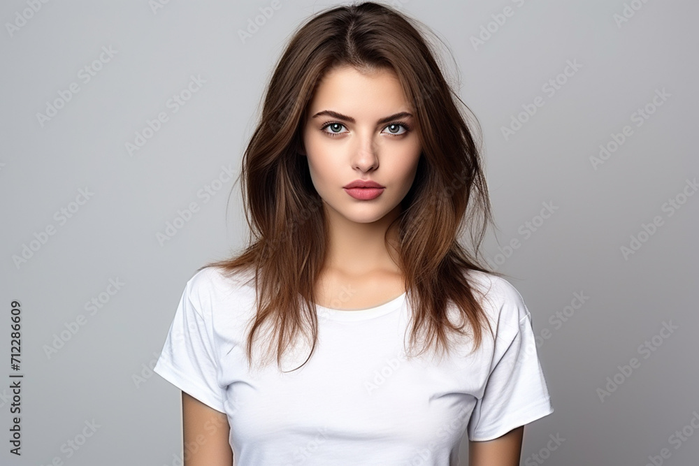 Obraz premium Woman in White Tshirt Mockup created with Generative AI