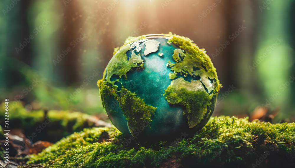 Environment In Forest With Moss And Defocused Abstract Sunlight, save the planet, ecological Environment In Forest With Moss And Defocused Abstract Sunlight, save the planet, ecological