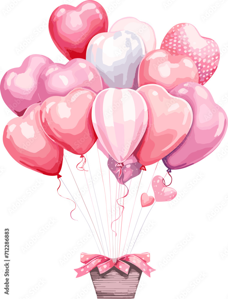 Colorful air balloons, gift. Pink watercolor object on white background. Vector, watercolor illustration.