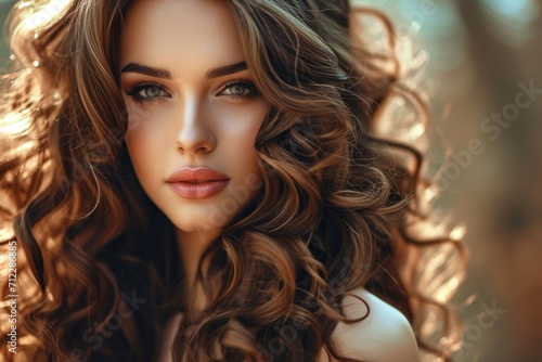 Stunning model with curly hair coloring and stylish techniques like shatush and balayage