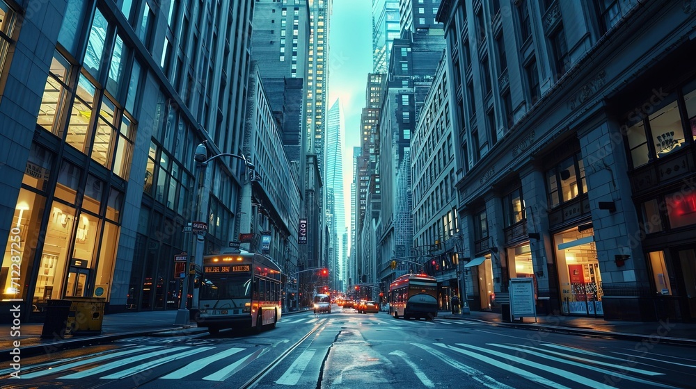 Fototapeta premium City business buildings, the streets are crowded. Created with Generative Ai technology.