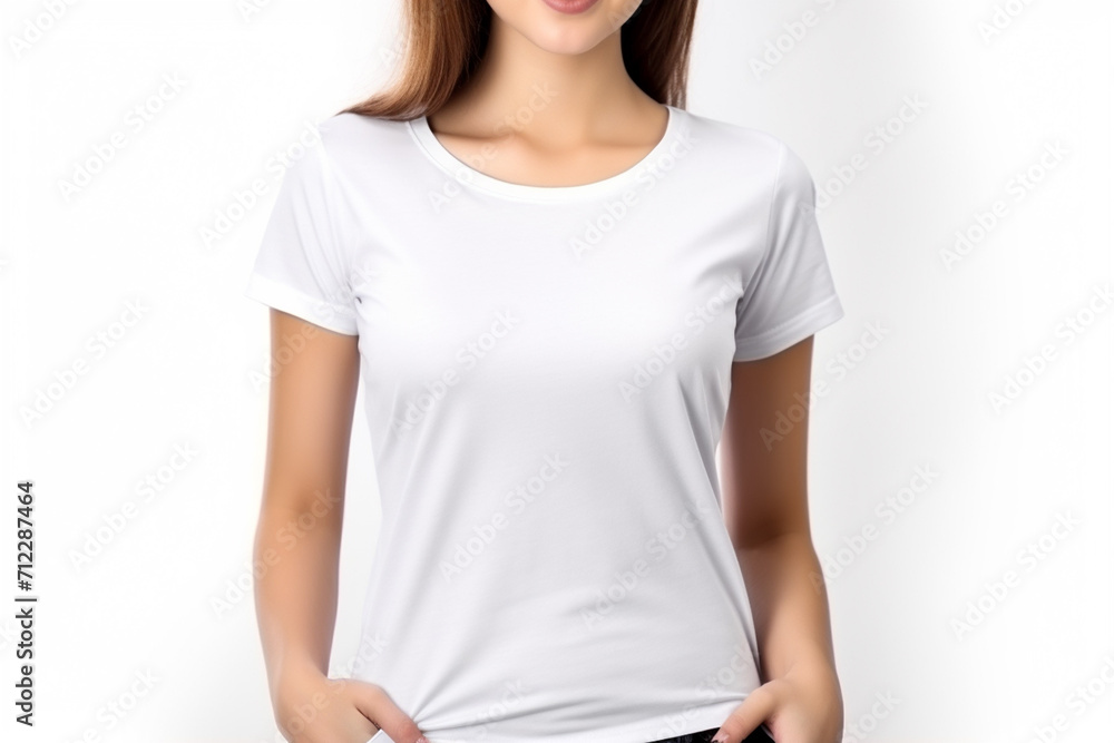 Woman in White Tshirt Mockup created with Generative AI Woman in White Tshirt Mockup created with Generative AI