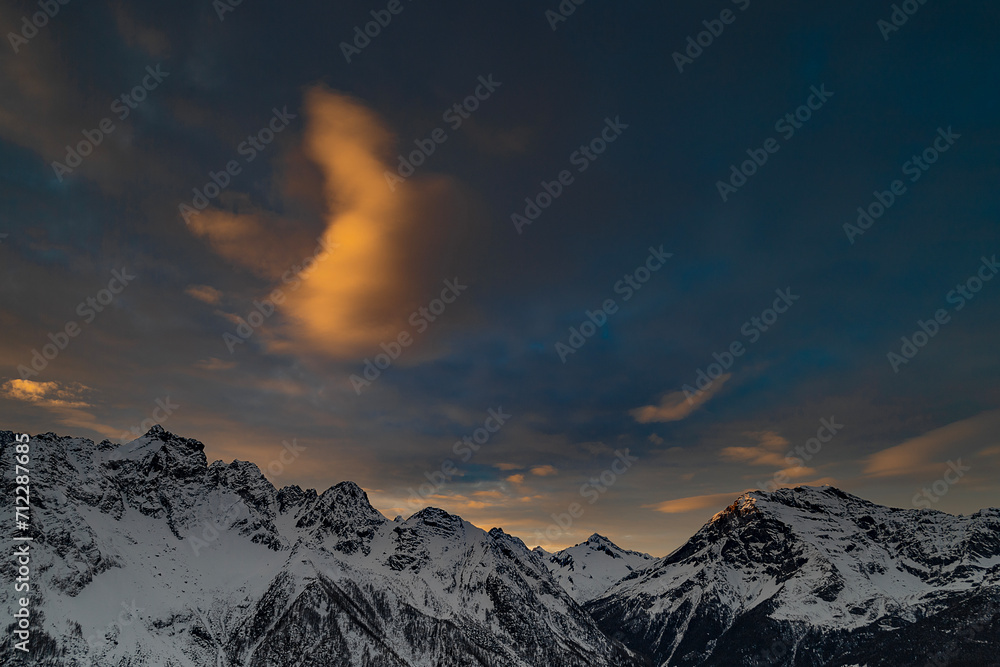 Amazing sunset in the wild Alps, Italy landscape
