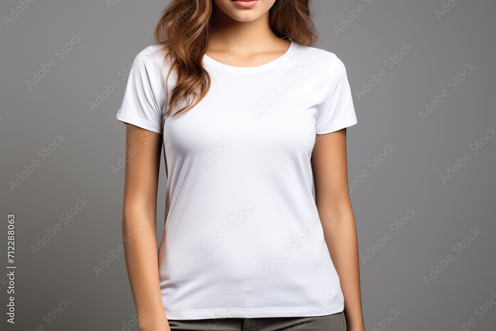 Woman in White Tshirt Mockup created with Generative AI Woman in White Tshirt Mockup created with Generative AI