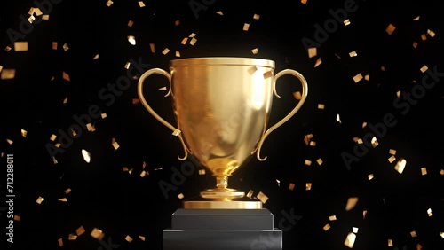 金の紙吹雪と3Dのトロフィー