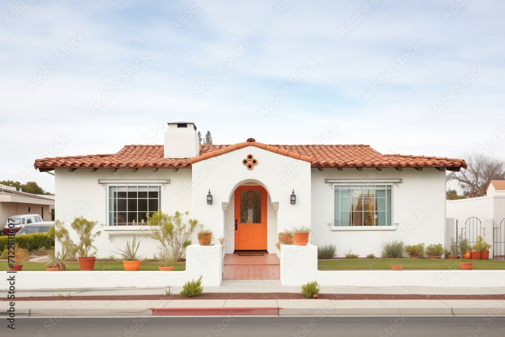 white stucco home with terracotta roof tiles