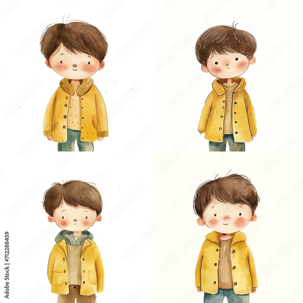 watercolor cartoon illustration collection set, cute boy smiling, isolated on white background, idea for sticker and junk journal clipart, Generative Ai watercolor cartoon illustration collection set, cute boy smiling, isolated on white background, idea for sticker and junk journal clipart, Generative Ai