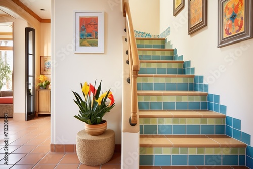 spanishstyle tiled staircase photo