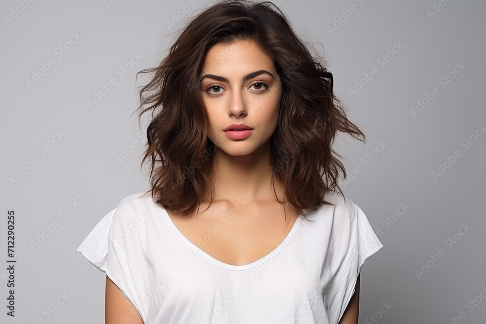 Woman in White Tshirt Mockup created with Generative AI Woman in White Tshirt Mockup created with Generative AI