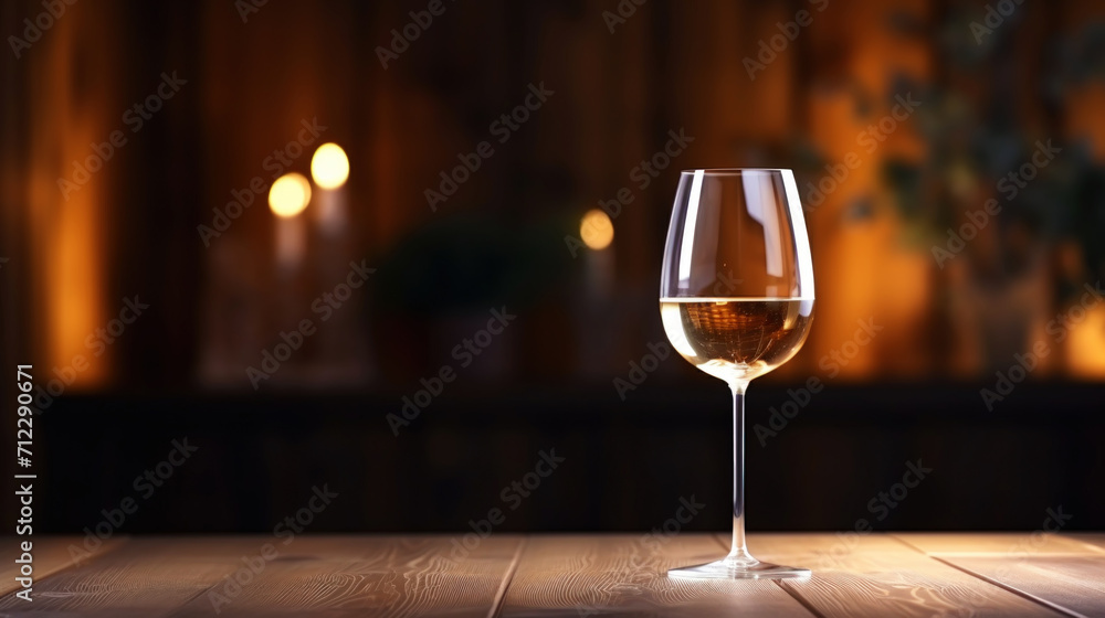 Elegant glass of white wine on blurred bar background. Wine industry concept. Generative AI Elegant glass of white wine on blurred bar background. Wine industry concept. Generative AI
