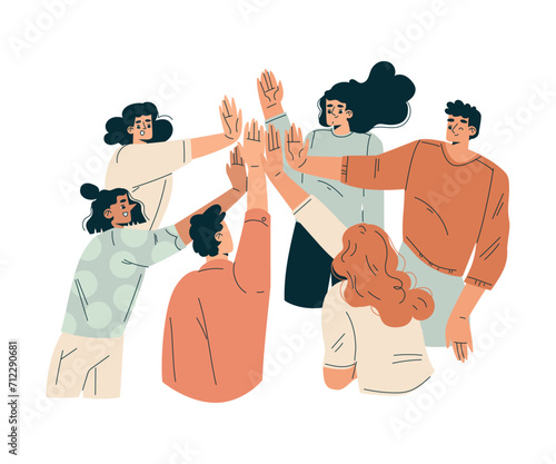 People Character Giving High Five Hand Gesture with Joy Vector Illustration