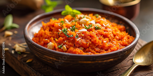 A sumptuous portion of Gajar Halwa, a traditional Eid dessert.
